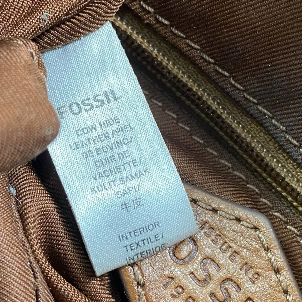 Fossil Kinley Brown Pebbled Leather Crossbody Bag Medium Satchel Brass Hardware